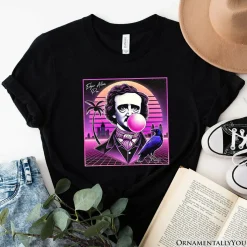 Synthwave 80's Styled Edgar Allan Poe Horror T-Shirt, Vaperwave Classic Retro Neon Halloween Tee