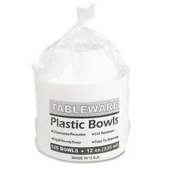 Tablemate Plastic Dinnerware, Bowls, 12 Oz, White, 125/pack