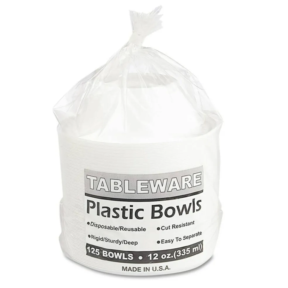 Tablemate Plastic Dinnerware, Bowls, 12 Oz, White, 125/pack