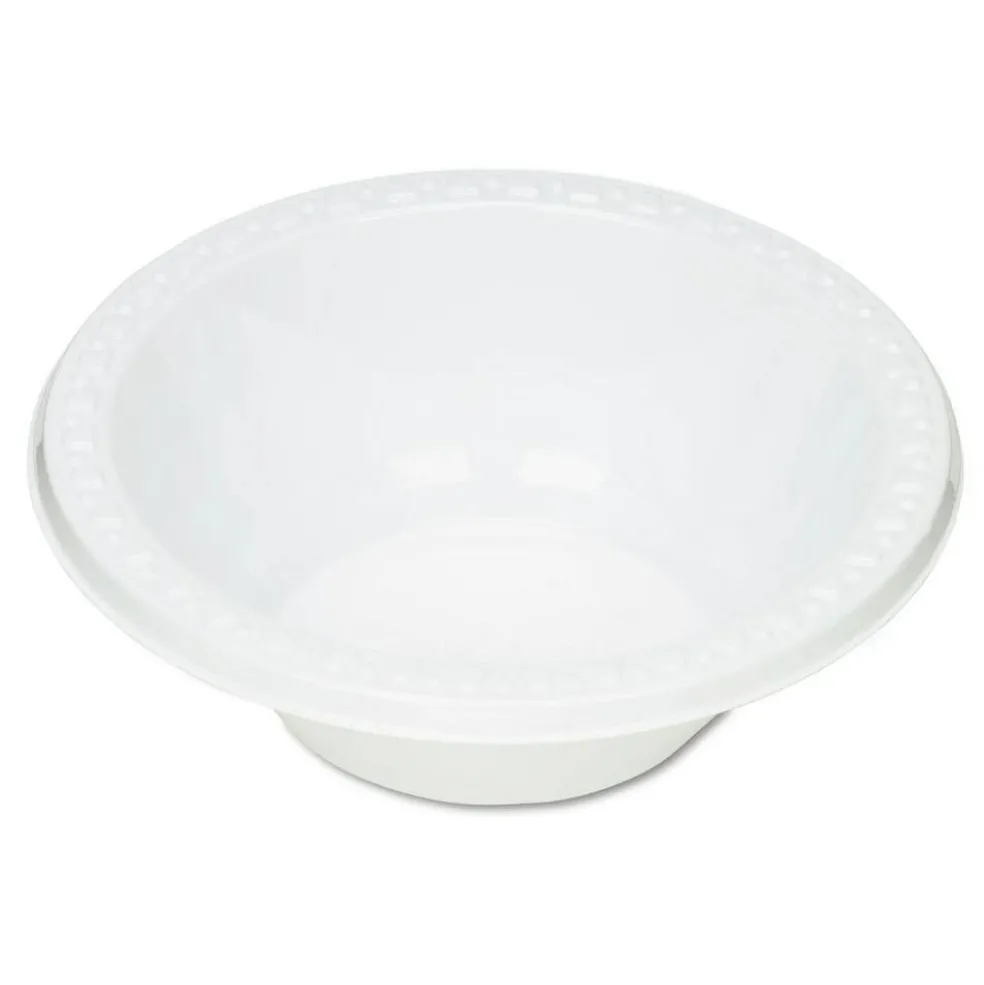 Tablemate Plastic Dinnerware, Bowls, 12 Oz, White, 125/pack