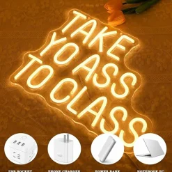 Take Yo Ass To Class Neon Sign – Dimmable LED Classroom Wall Decor, Warm White Motivational Neon Light for Study Room, Library, Bedroom, Dorm & School Decoration