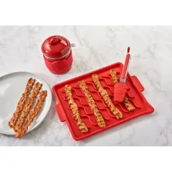 Talisman Designs Silicone Microwave Bacon Tray, 9.5 x 12.75 inches, Red