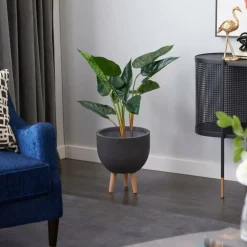 Tall Artificial Anthurium Leaf Plant w  Metal Pot for Indoor Decor, 18"