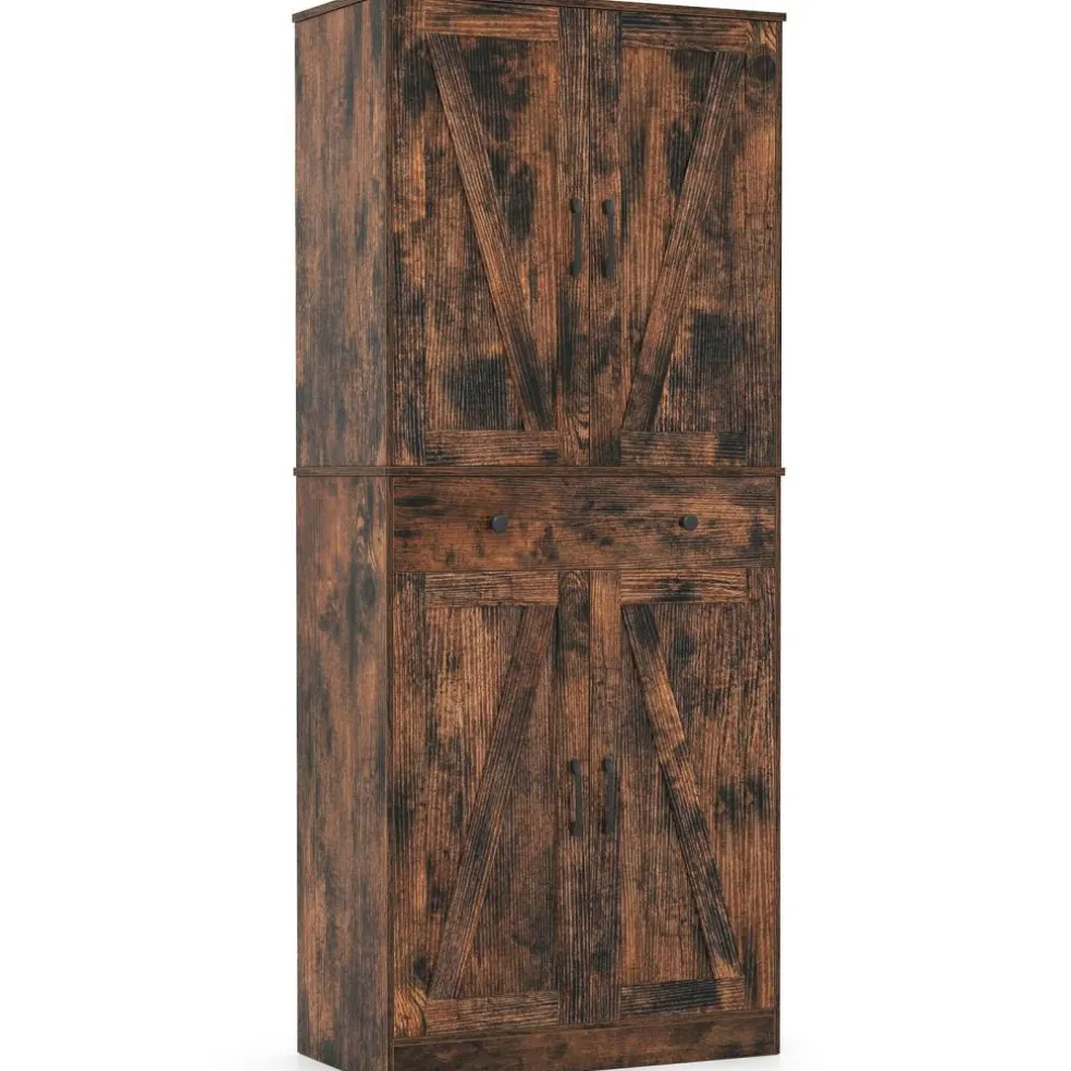 Tall Farmhouse Cabinet 72" – Modern Design with 4 Barn Doors