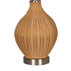 22" Tan Faux Rattan Table Lamp with White Fabric Shade by Ashland®