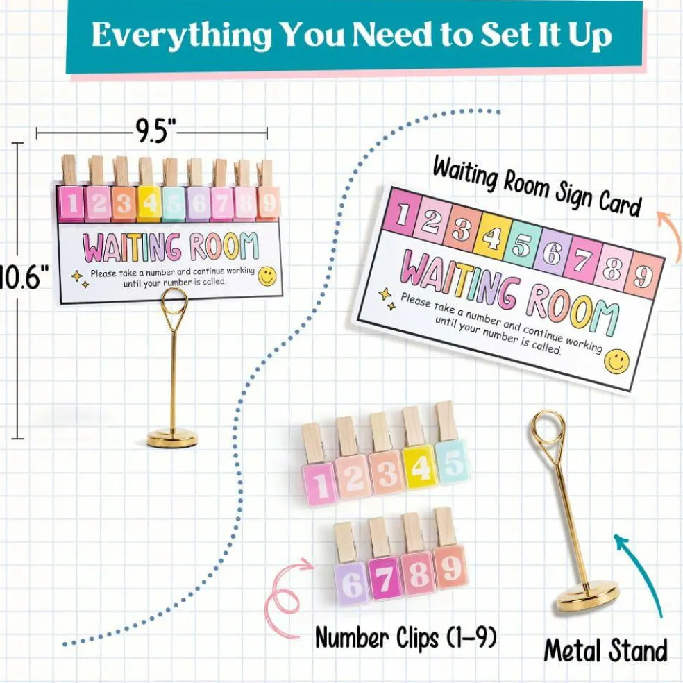 Teacher Classroom Management Tools, Please Take a Number Waiting Room Sign with Wooden Number Clips, Student Helper Queue System Poster for Classroom Organization & Behavior Management