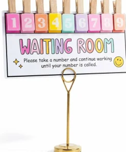 Teacher Classroom Management Tools, Please Take a Number Waiting Room Sign with Wooden Number Clips, Student Helper Queue System Poster for Classroom Organization & Behavior Management
