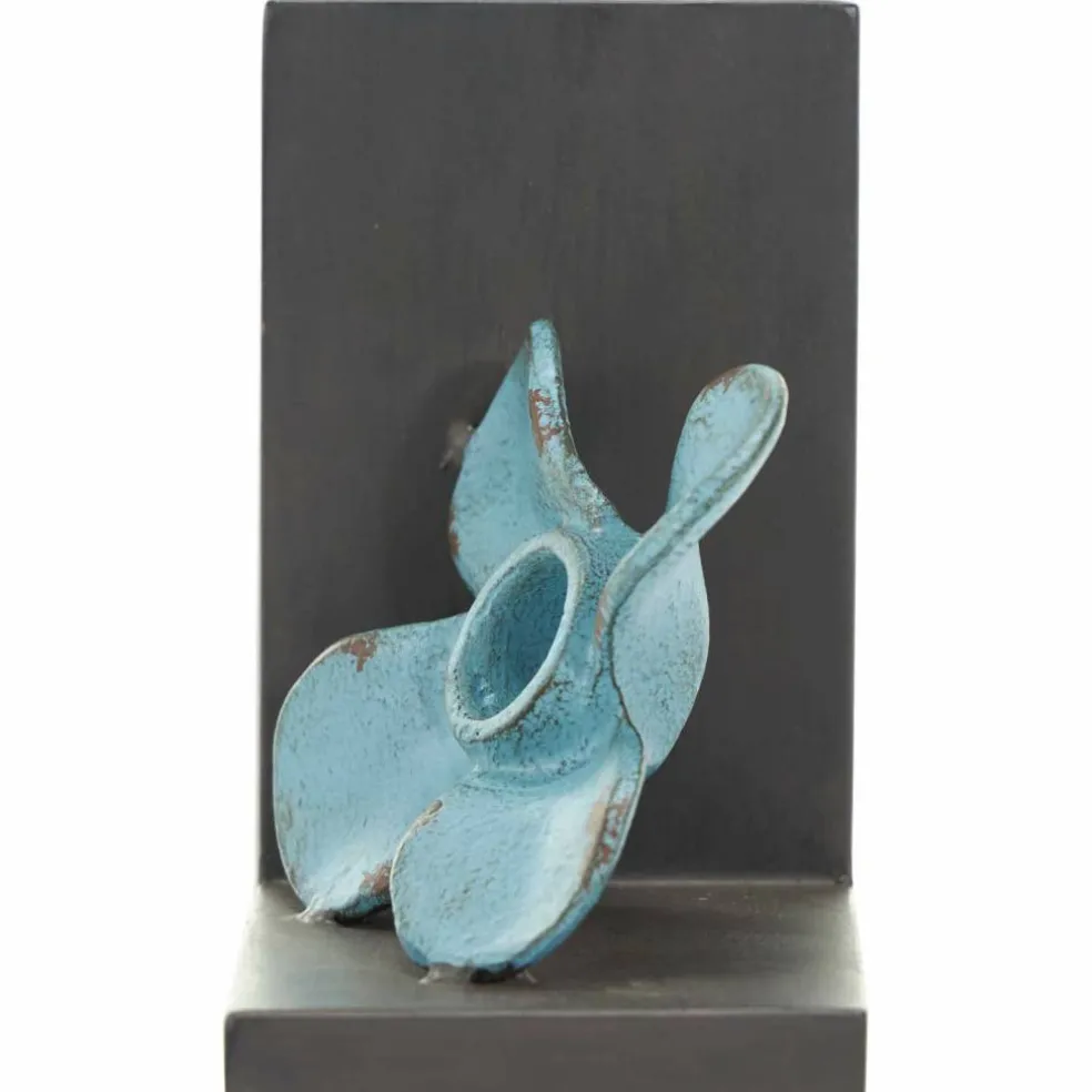 6.5" Teal Metal Boat Distressed Propeller Bookends with Brown L-Shaped Stands