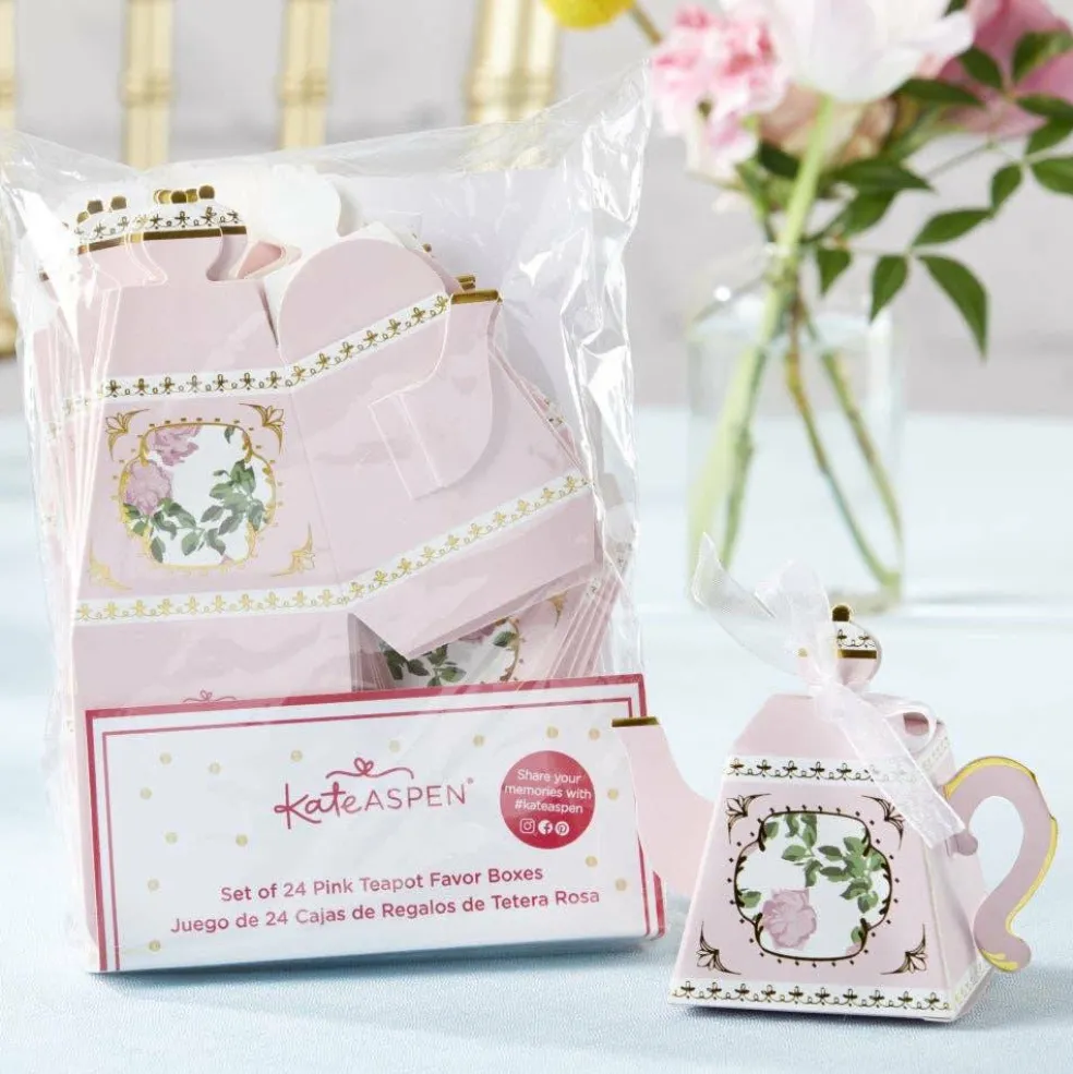 Tea Time Whimsy Teapot Favor Box - Pink (Set of 24)