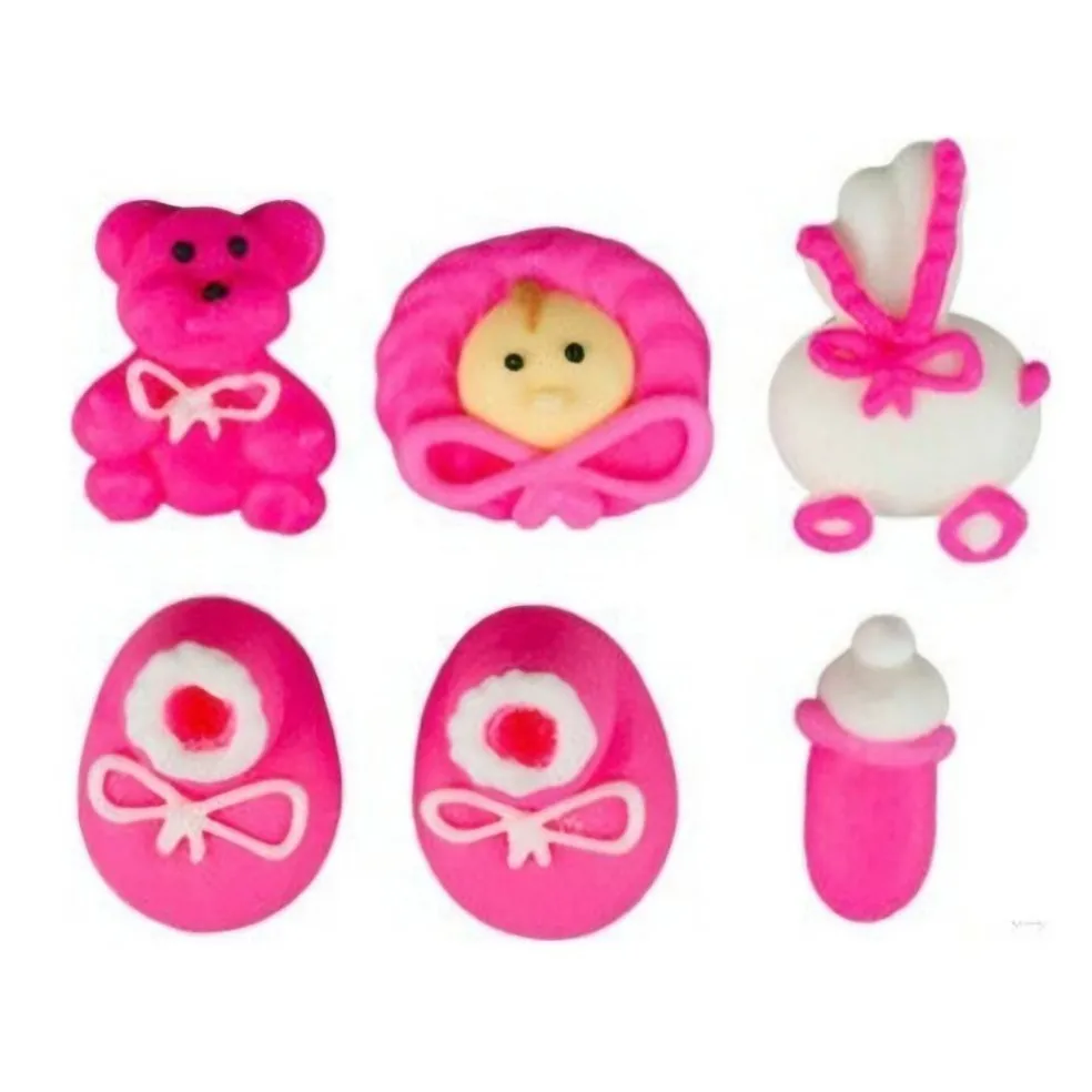 Teddy Bear Royal Icing Baby Shower Decorations Pink Assorted 6 Count