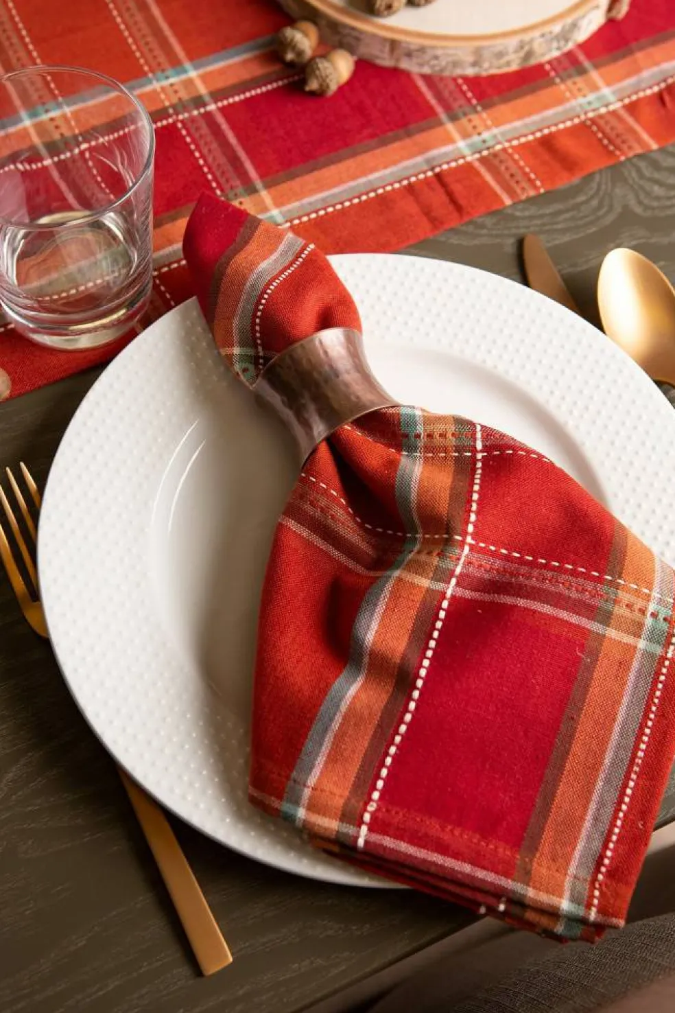 Thanksgiving & Fall Table Decoration Autumn Farmhouse Plaid, Table Runner, 14x72, Orange Plaid