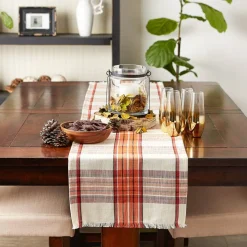 Thanksgiving & Fall Table Decoration Autumn Farmhouse Plaid, Table Runner, 14x108, Pumpkin Spice Orange