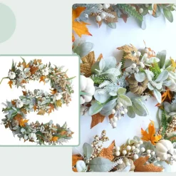 Thanksgiving Fall Wreath Eucalyptus Berries Pumpkins Lamb Ears Leaves Pumpkin Garland