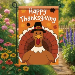 Thanksgiving Garden Flag 12x18 Inch Double-Sided Turkey Fall Leaves Yard Banner, Happy Thanksgiving Outdoor Garden Flag for Autumn Harvest Holiday Decor