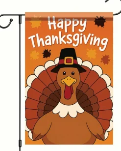 Thanksgiving Garden Flag 12x18 Inch Double-Sided Turkey Fall Leaves Yard Banner, Happy Thanksgiving Outdoor Garden Flag for Autumn Harvest Holiday Decor