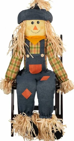 Thanksgiving Sitting Scarecrow Decor Set of 2, 50 Inch Boy & Girl Scarecrow Shelf Sitters, Large Fall Harvest Decorations for Porch, Mantel, Table, Windowsill, Garden & Home
