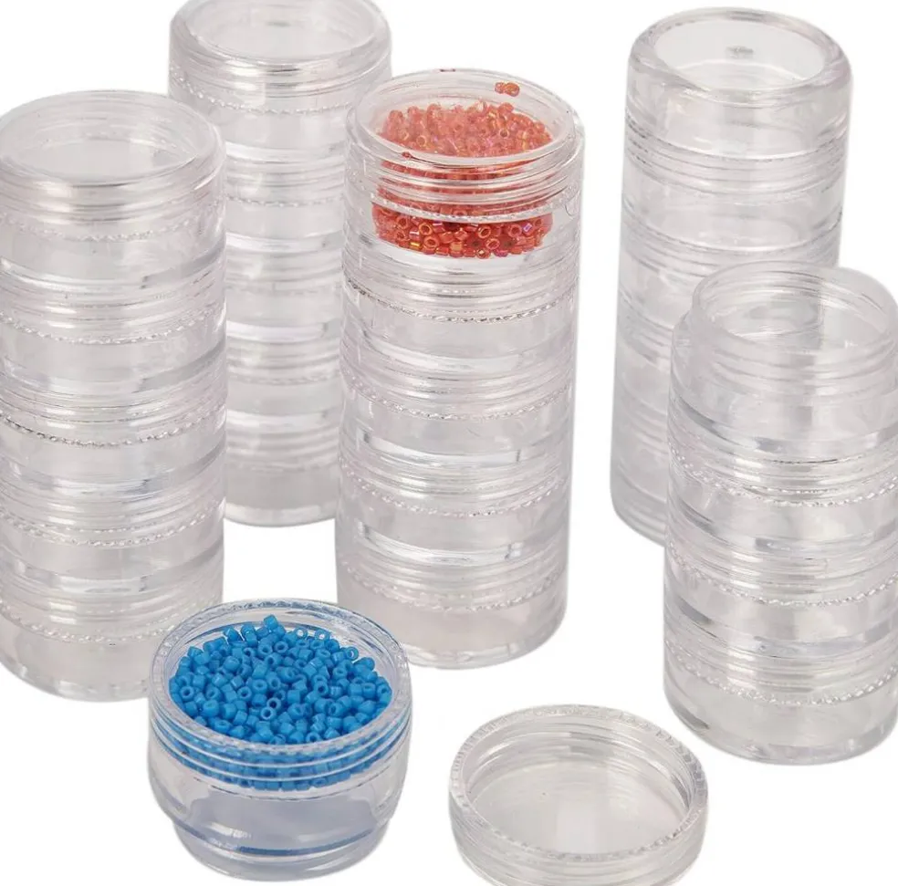 The Beadsmith Personality Case, Clear Plastic Bead Storage Case with 25 Removable and Stackable Jars, includes 5 screw top lids, Organizer Storage for Beads, Snap Lock Case for Jewelry and Crafts