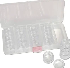 The Beadsmith Personality Case, Clear Plastic Bead Storage Case with 25 Removable and Stackable Jars, includes 5 screw top lids, Organizer Storage for Beads, Snap Lock Case for Jewelry and Crafts