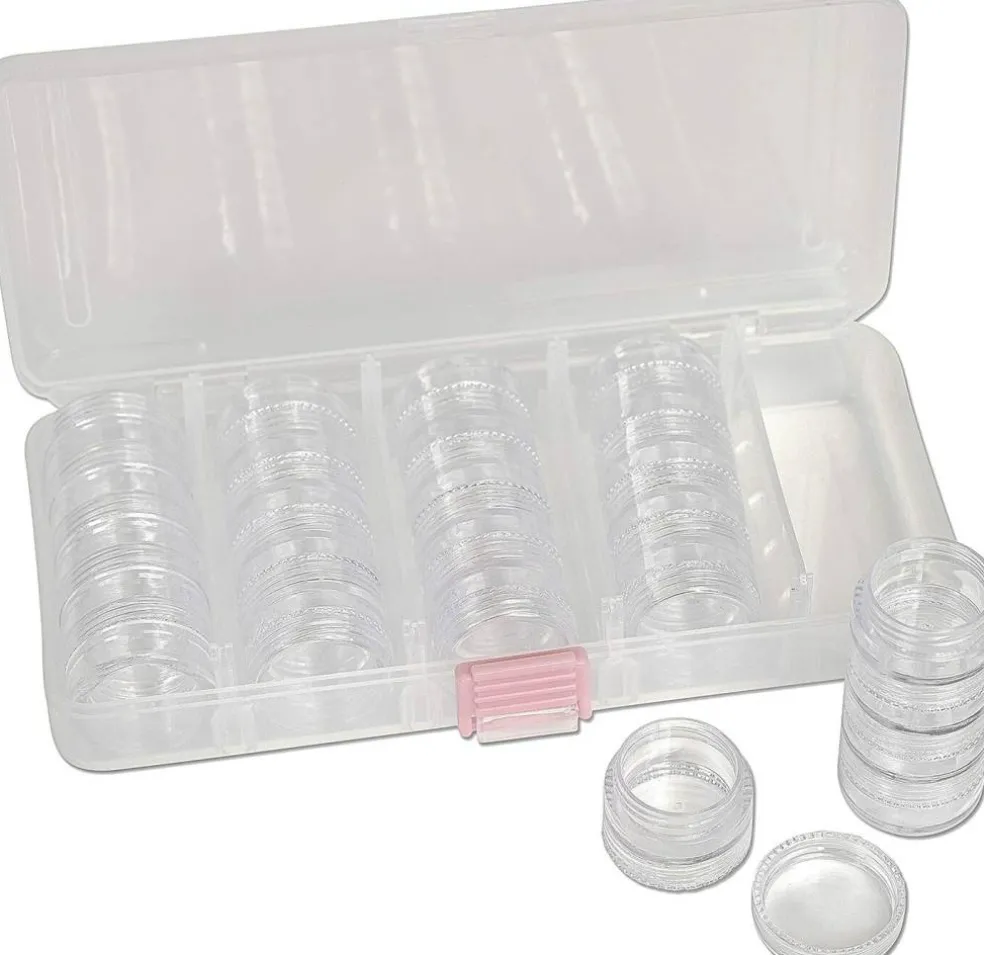The Beadsmith Personality Case, Clear Plastic Bead Storage Case with 25 Removable and Stackable Jars, includes 5 screw top lids, Organizer Storage for Beads, Snap Lock Case for Jewelry and Crafts