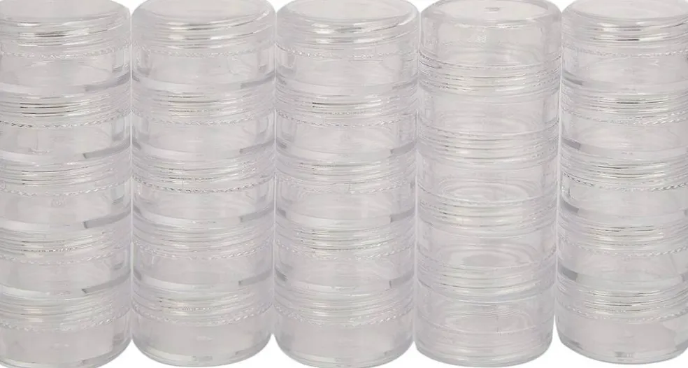 The Beadsmith Personality Case, Clear Plastic Bead Storage Case with 25 Removable and Stackable Jars, includes 5 screw top lids, Organizer Storage for Beads, Snap Lock Case for Jewelry and Crafts