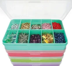 The Beadsmith Personality Case Color-Coded Organizers, 4 Stackable boxes, 22 compartments in total, Stack measures 5.75 x 3.8 x 4.5 inches, jewelry storage organizer, tackle box, nail tip case