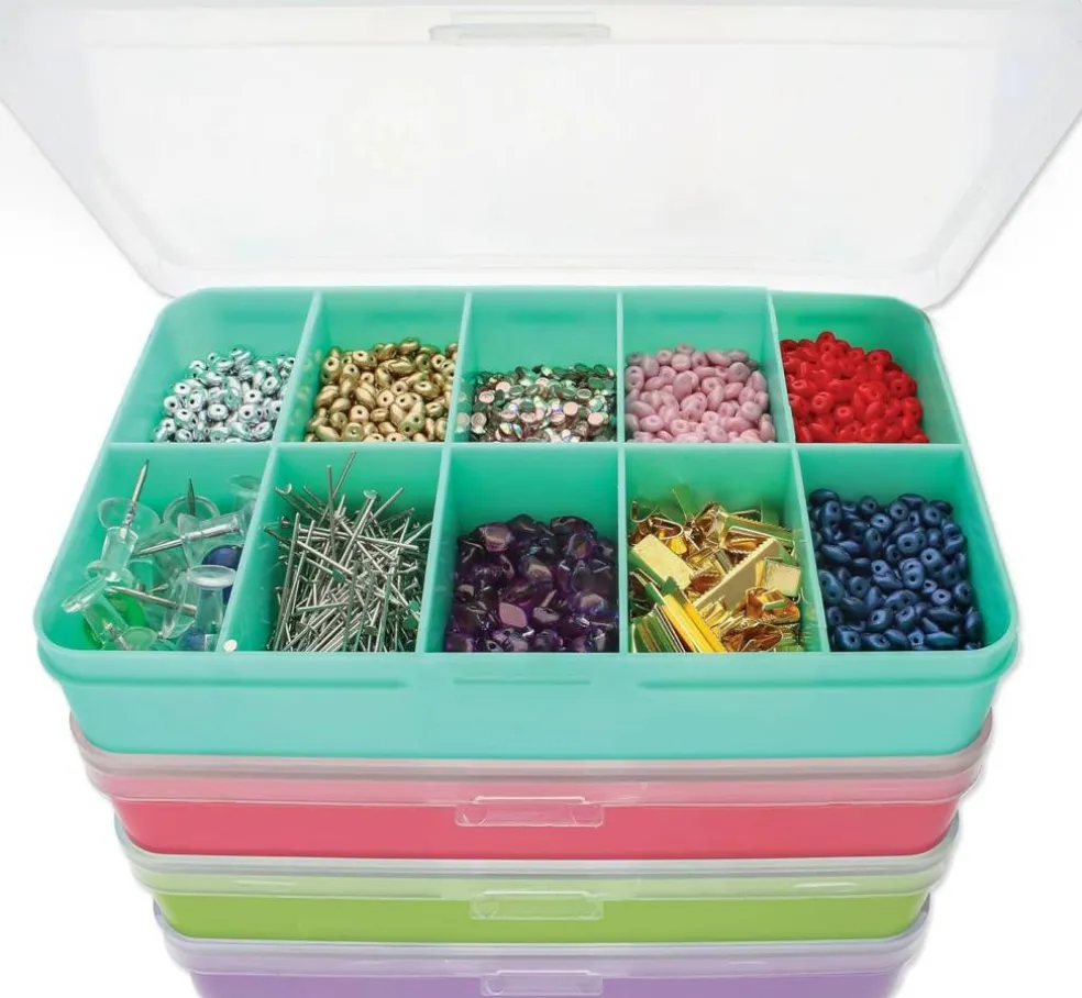 The Beadsmith Personality Case Color-Coded Organizers, 4 Stackable boxes, 22 compartments in total, Stack measures 5.75 x 3.8 x 4.5 inches, jewelry storage organizer, tackle box, nail tip case