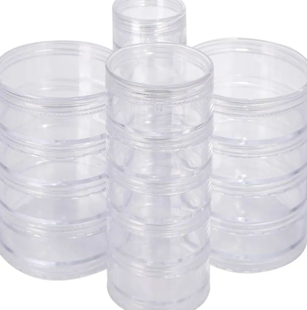 The Beadsmith – Stack Jar 4-Piece Assortment – 2 x 4 Stack, 1 x 5 Stack, 1 x 6 Stack, Pill containers, Empty Pot Jars, refillable Cosmetic containers, Small Plastic Organizers