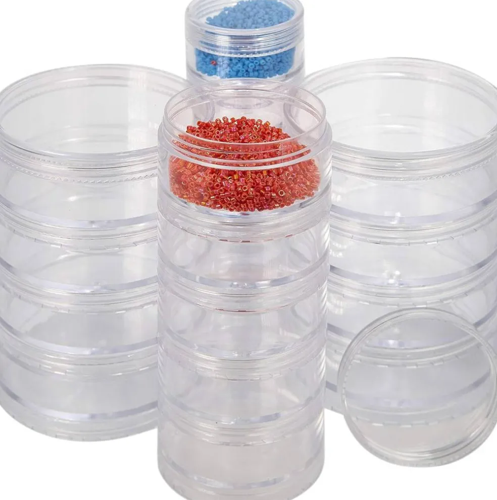 The Beadsmith – Stack Jar 4-Piece Assortment – 2 x 4 Stack, 1 x 5 Stack, 1 x 6 Stack, Pill containers, Empty Pot Jars, refillable Cosmetic containers, Small Plastic Organizers