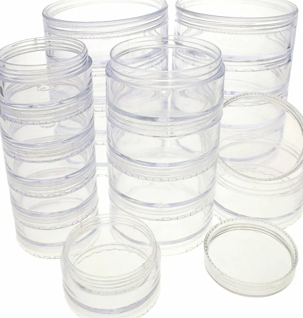 The Beadsmith – Stack Jar 4-Piece Assortment – 2 x 4 Stack, 1 x 5 Stack, 1 x 6 Stack, Pill containers, Empty Pot Jars, refillable Cosmetic containers, Small Plastic Organizers