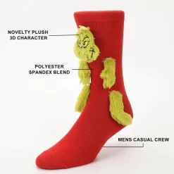 The Grinch 3D Plush Head Hands and Feet Mens Novelty Crew Socks