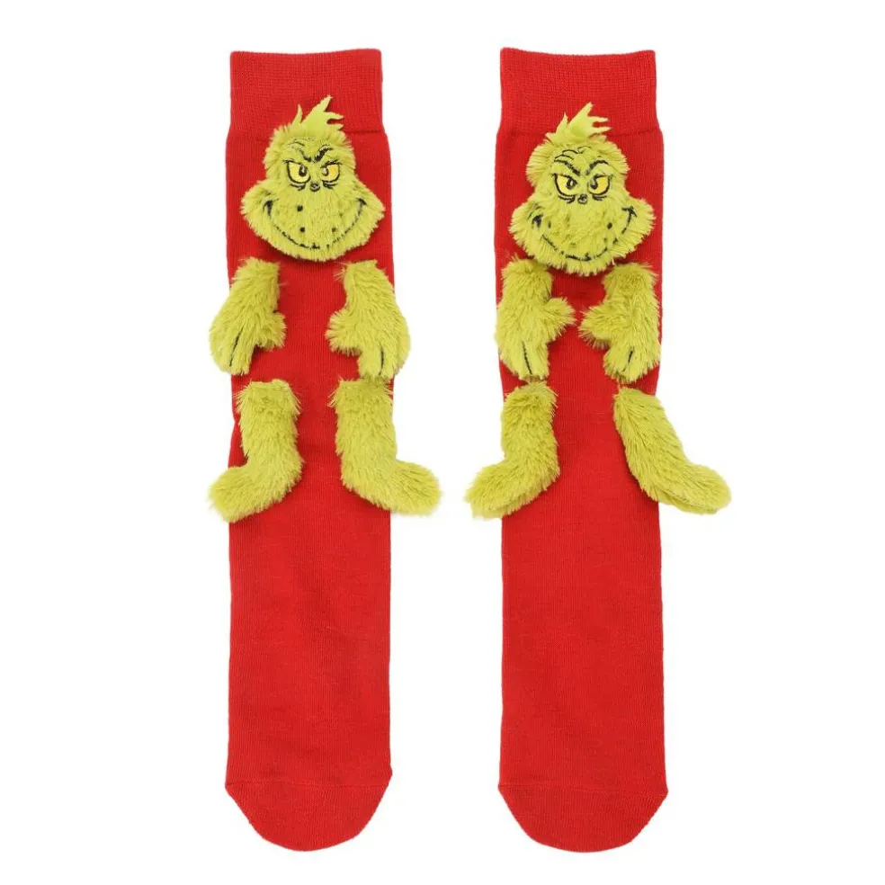 The Grinch 3D Plush Head Hands and Feet Mens Novelty Crew Socks