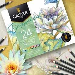 Themed 24 Colored Pencil Set in Tin Box, perfect colors for ‘Botanical’ Art. Featuring quality, smooth colored cores, superior blending & layering performance for great results