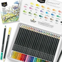Themed 24 Colored Pencil Set in Tin Box, perfect colors for ‘Botanical’ Art. Featuring quality, smooth colored cores, superior blending & layering performance for great results