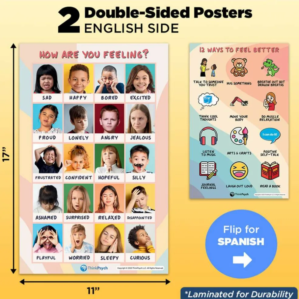 ThinkPsych® 11" x 17" Laminated Feelings & Coping Posters Set