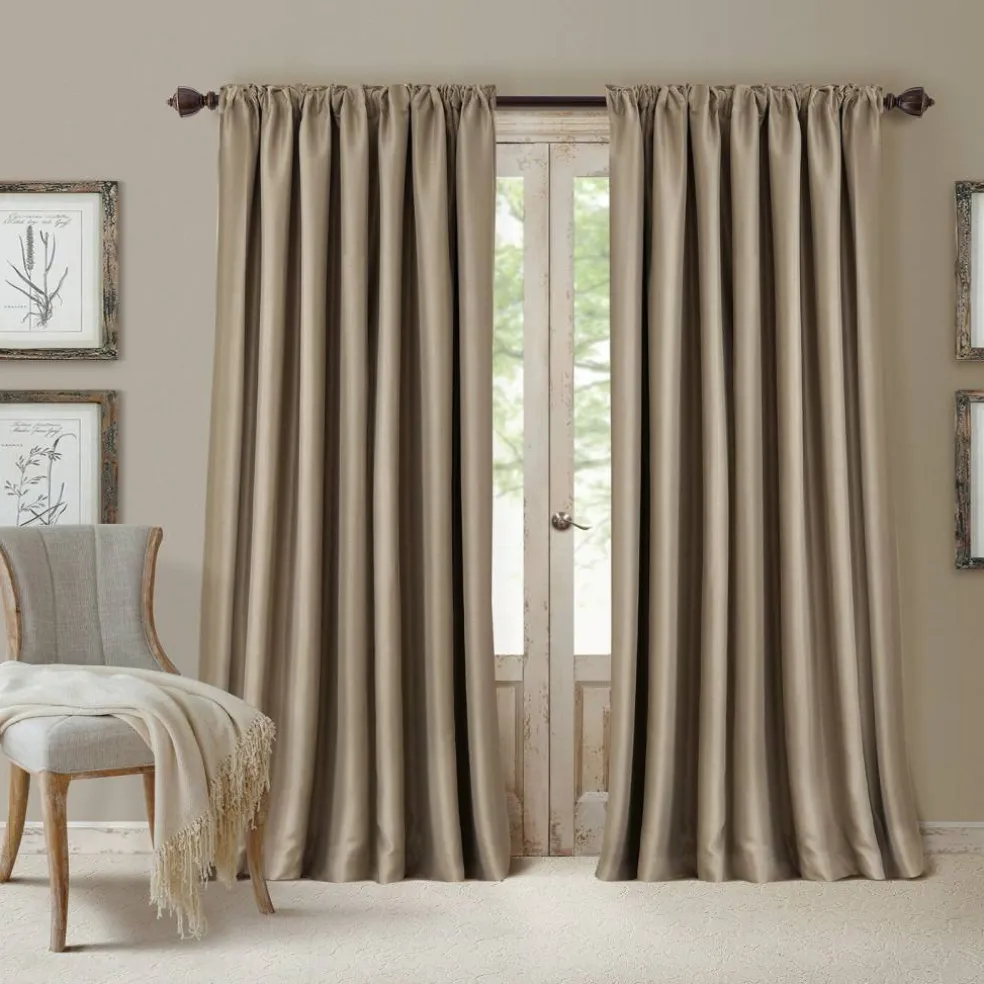 Threadmade All Seasons Blackout Window Curtain, Taupe - 52"W x 84"L