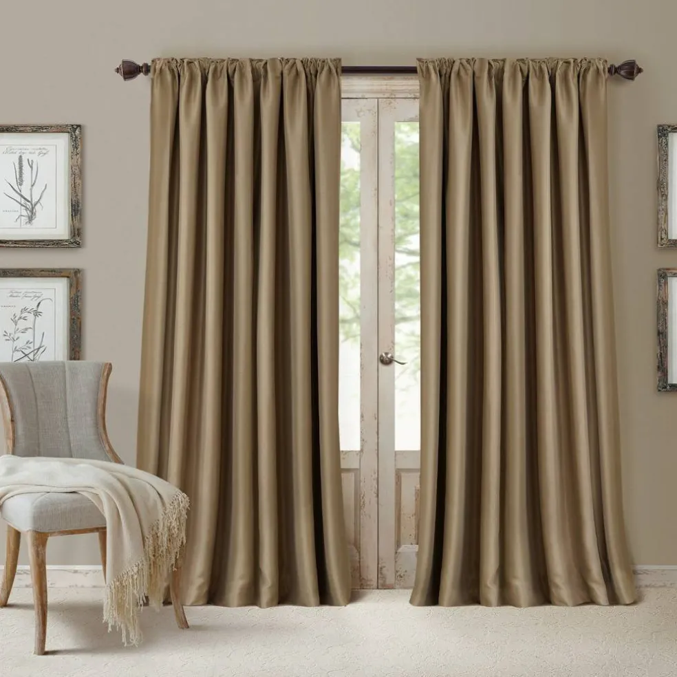 Threadmade All Seasons Blackout Window Curtain, Taupe - 52"W x 84"L