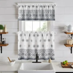 Threadmade Amani Tile Kitchen Valance, Ivory - 60"W x 15"L