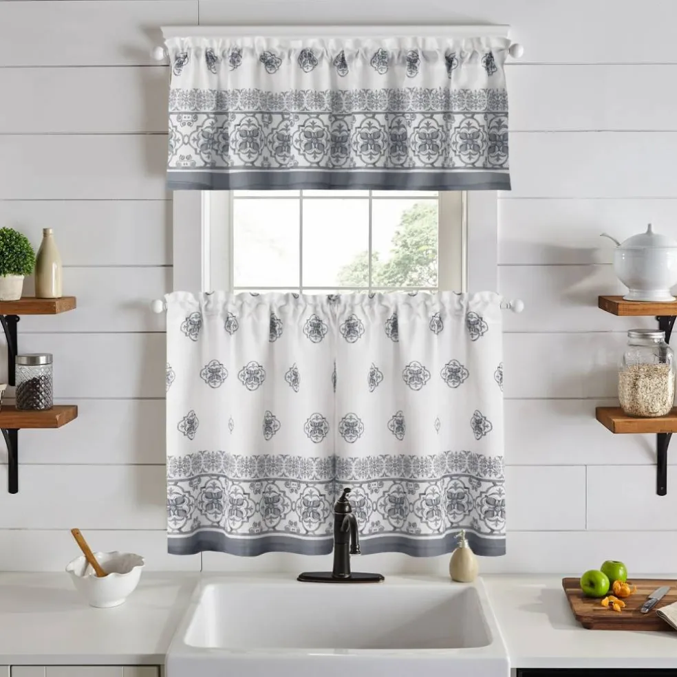 Threadmade Amani Tile Kitchen Valance, Ivory - 60"W x 15"L