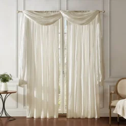Threadmade Athena Faux Silk Window Curtain and Scarf Set, Red - 52"W x 108"L