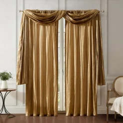 Threadmade Athena Faux Silk Window Curtain and Scarf Set, Red - 52