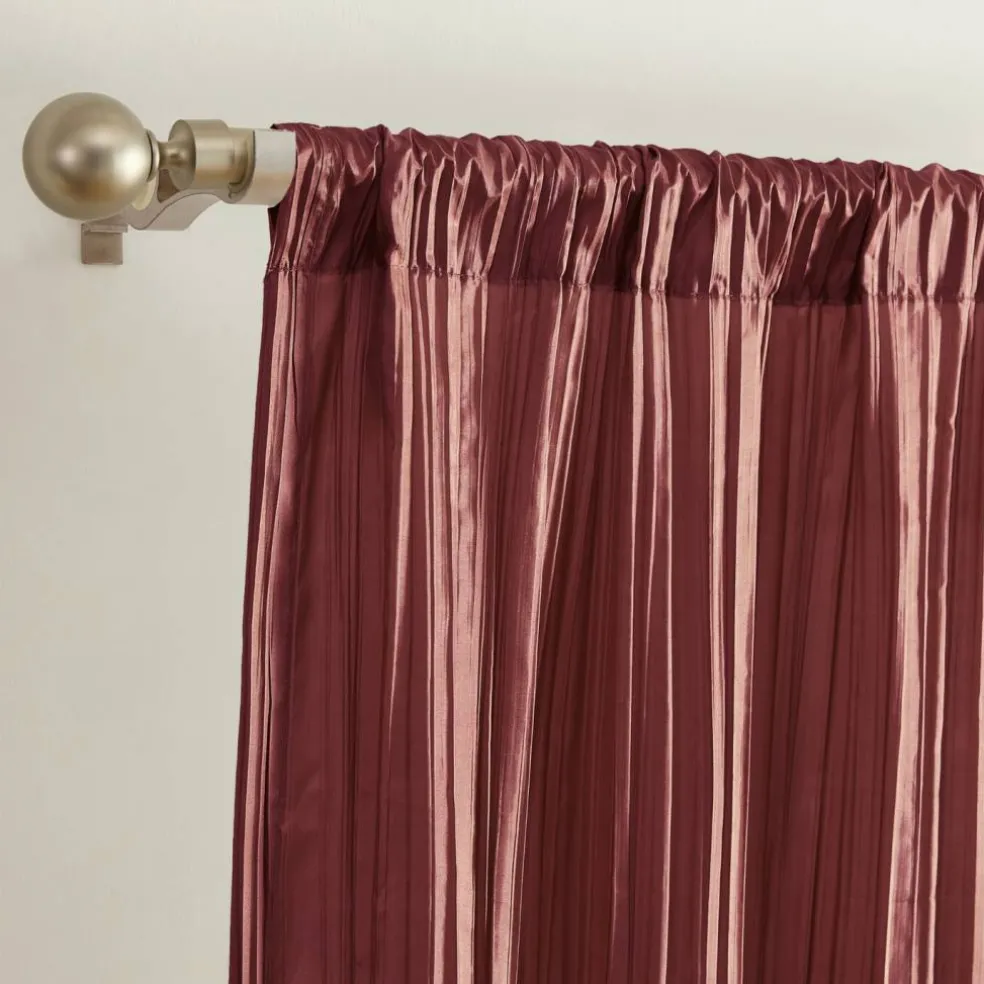 Threadmade Athena Faux Silk Window Curtain and Scarf Set, Red - 52"W x 108"L