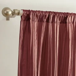 Threadmade Athena Faux Silk Window Curtain and Scarf Set, Red - 52