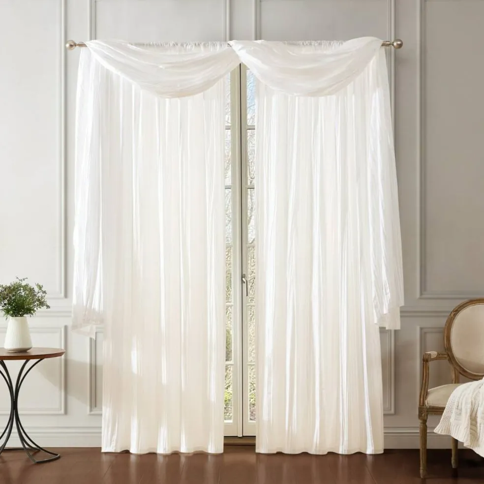 Threadmade Athena Faux Silk Window Curtain and Scarf Set, Red - 52"W x 108"L
