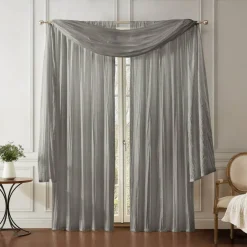 Threadmade Athena Faux Silk Window Curtain and Scarf Set, Red - 52