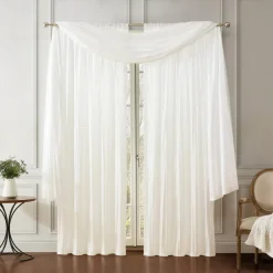Threadmade Athena Faux Silk Window Curtain and Scarf Set, Red - 52
