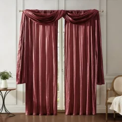 Threadmade Athena Faux Silk Window Curtain and Scarf Set, Red - 52