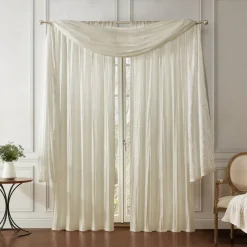 Threadmade Athena Faux Silk Window Curtain and Scarf Set, Red - 52