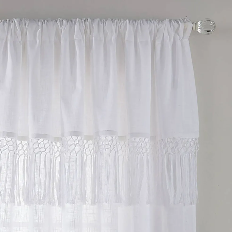 Threadmade Calypso Macramé Tassel Semi Sheer Window Curtain, Ivory - 52"W x 95"L
