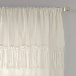 Threadmade Calypso Macramé Tassel Semi Sheer Window Curtain, Ivory - 52