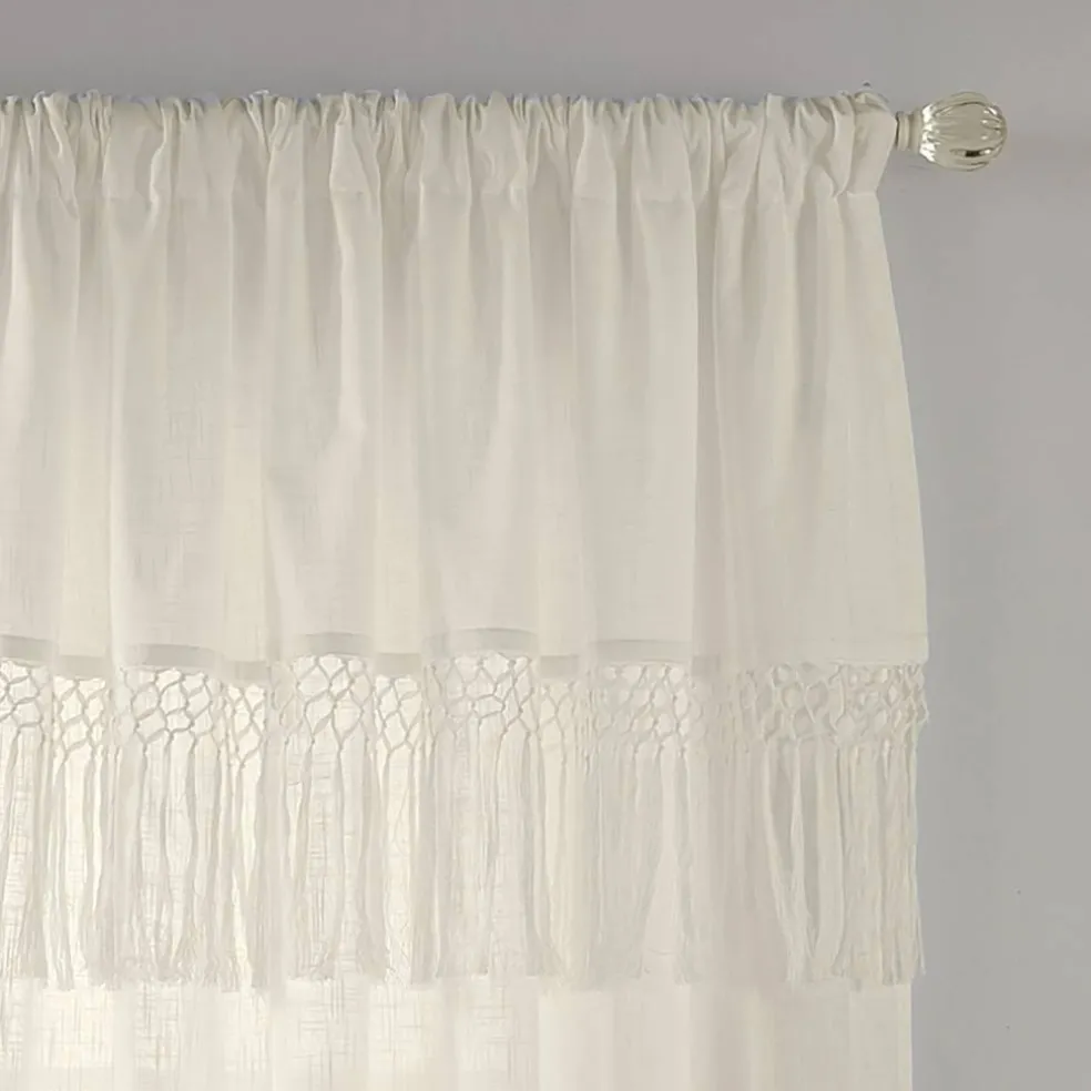 Threadmade Calypso Macramé Tassel Semi Sheer Window Curtain, Ivory - 52"W x 95"L